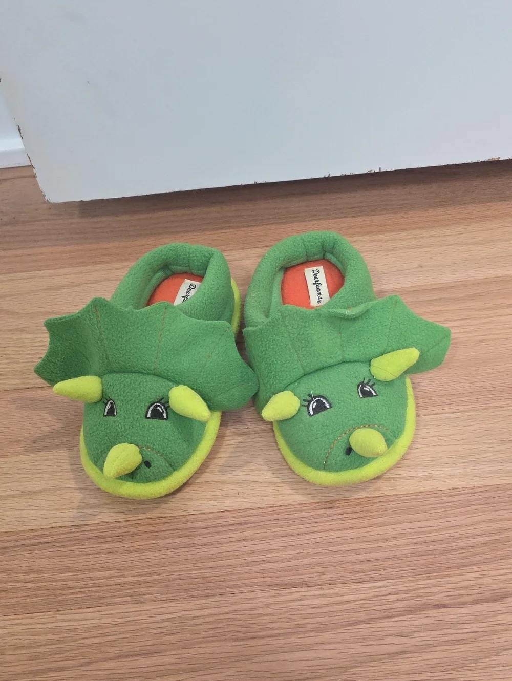 dearfoams Green Triceratops Kids Slippers
